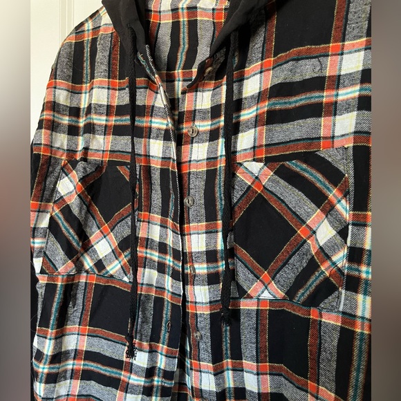 Unisex hooded flannel button up shirt - Picture 4 of 5